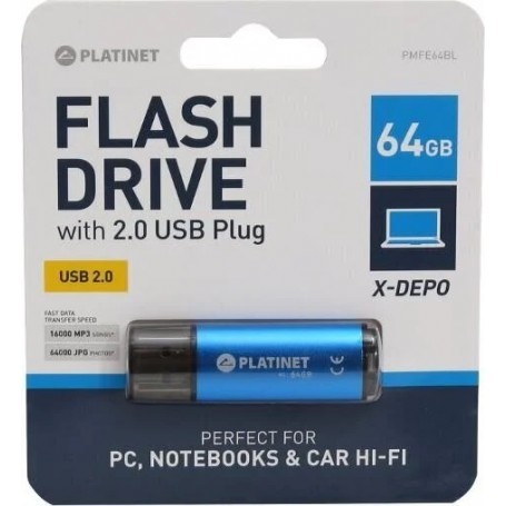 PLATINET PENDRIVE USB 2.0 64GB BLU