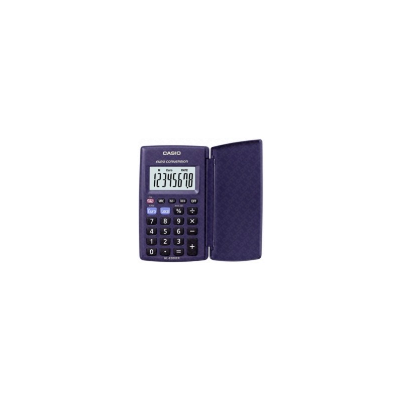 Calcolatrice Tascabile Casio HS-8VER - Display 8 Cifre, Euroconvertitore, Alimentazione Solare E Batteria
