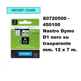 DYMO NASTRO D1 12MMX7M NERO TRASP.