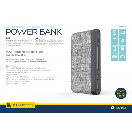 PLATINET POWER BANK 10000MAH POLYMER