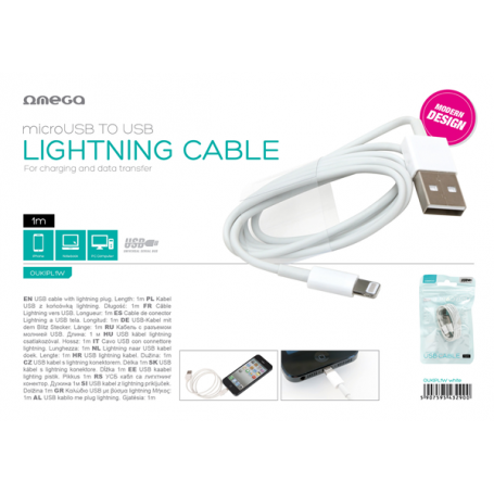 OMEGA USB LIGHTNING CABLE 1M WHITE