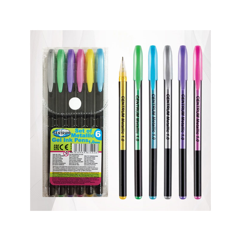 SET OF 6 COLOURS GEL PENS METALLIC 1.0MM