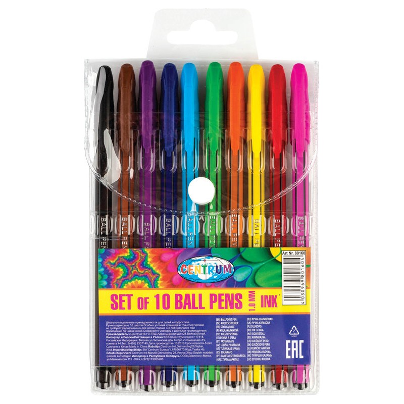 SET 10 PENNE COLORATE BALL PENS 1.00MM