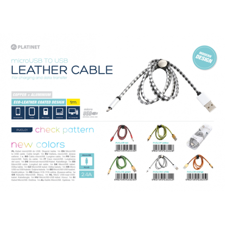 MICRO USB LEATHER CABLE 1MT  GIALLO 2.4A